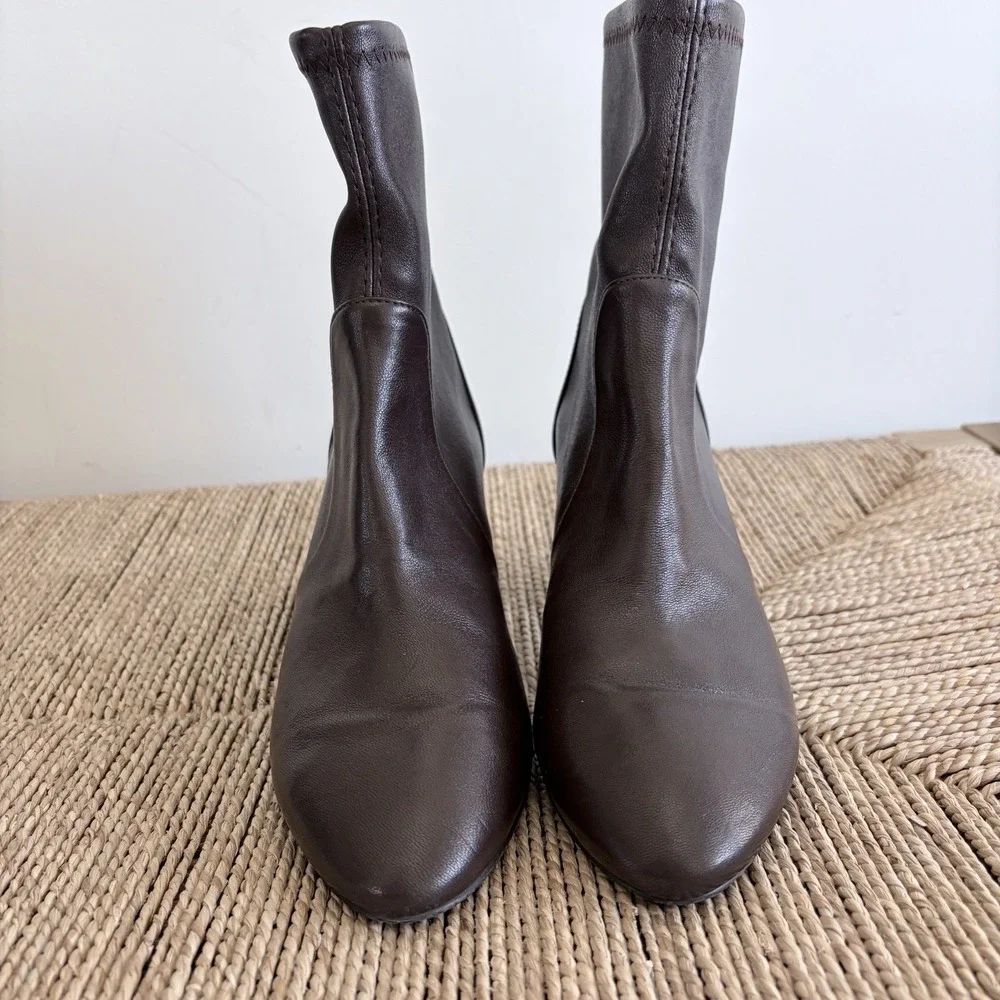 STUART WEITZMAN Lucie Block Heel Leather‎ Brown Boots S6277 US 6.5 EU 37 Pull-on